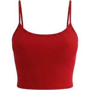 Brandy Melville Red Ribbed Cami‎ Tank Top Spaghetti Strap Cropped One Size Italy